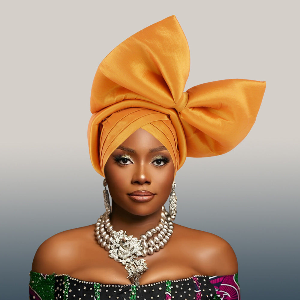 African Headscarf Nigeria Hot Selling Headwear Wedding New Style Big Bow Headscarf Hat Baotou Hat