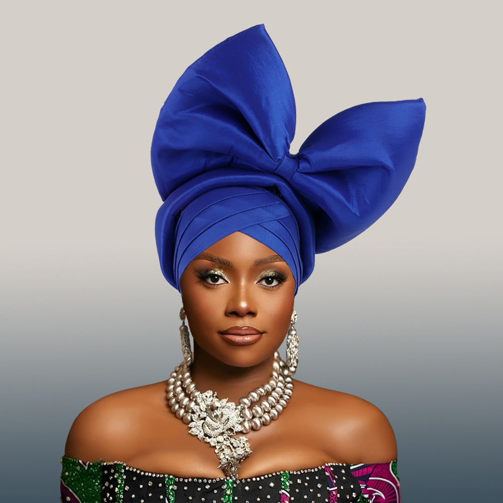 African Headscarf Nigeria Hot Selling Headwear Wedding New Style Big Bow Headscarf Hat Baotou Hat