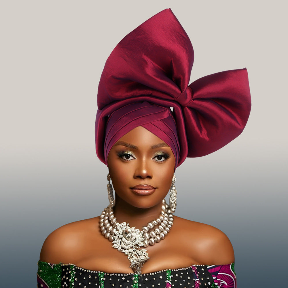 African Headscarf Nigeria Hot Selling Headwear Wedding New Style Big Bow Headscarf Hat Baotou Hat