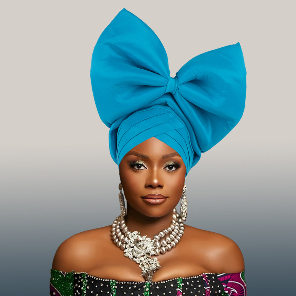 African Headscarf Nigeria Hot Selling Headwear Wedding New Style Big Bow Headscarf Hat Baotou Hat