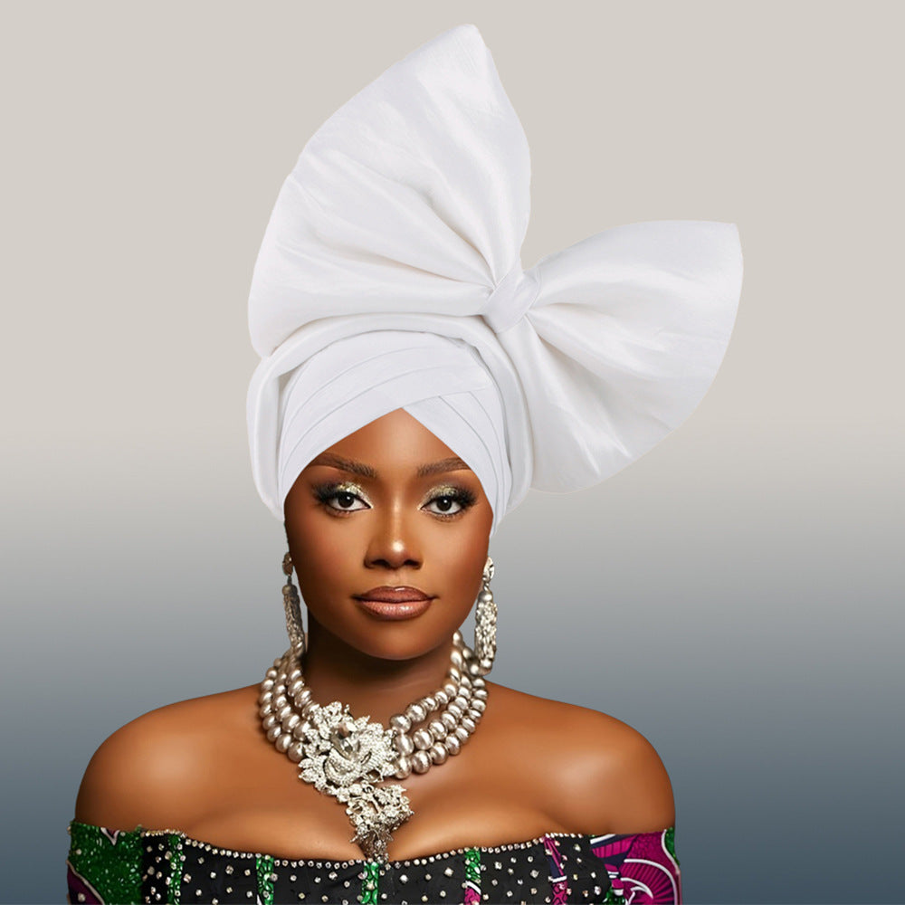 African Headscarf Nigeria Hot Selling Headwear Wedding New Style Big Bow Headscarf Hat Baotou Hat