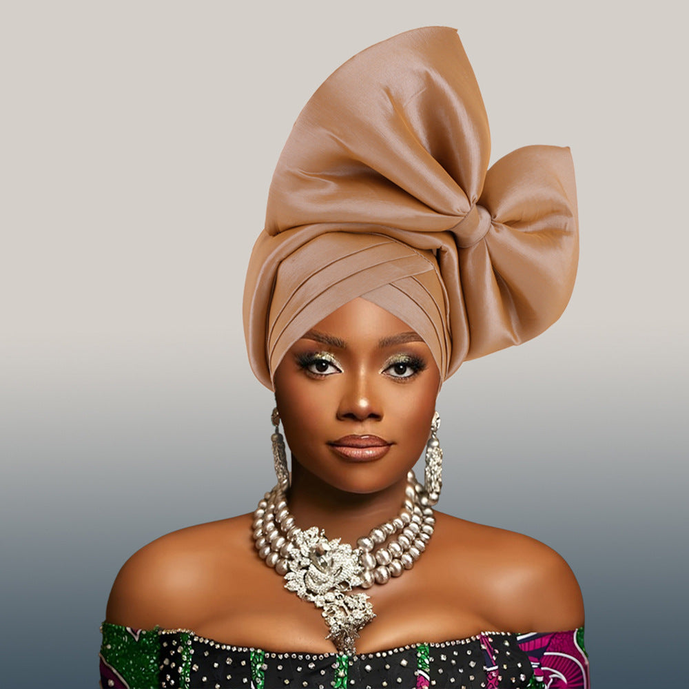 African Headscarf Nigeria Hot Selling Headwear Wedding New Style Big Bow Headscarf Hat Baotou Hat