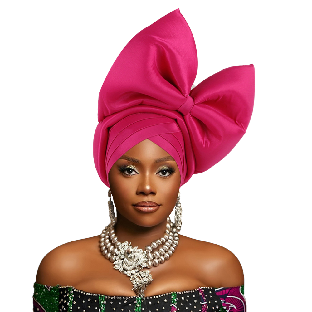 African Headscarf Nigeria Hot Selling Headwear Wedding New Style Big Bow Headscarf Hat Baotou Hat