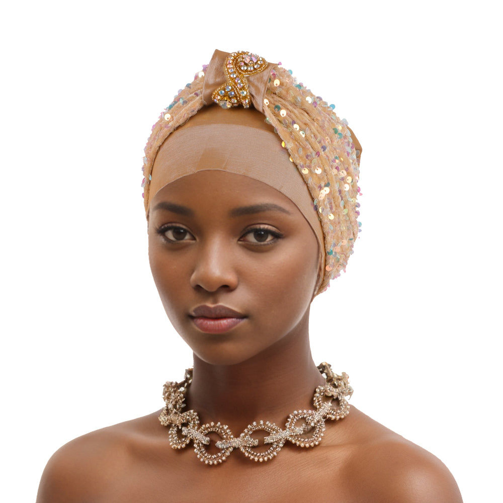 Diamond Velvet Sequin Small Checkered Baotou Hat African Turban Hat Muslim Hat