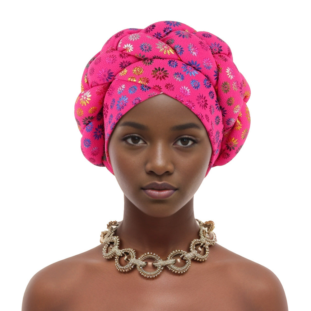 Style Small Flower Hot Stamping Braided Hat Muslim Headdress Cap Headscarf Suitable For Girls And Women