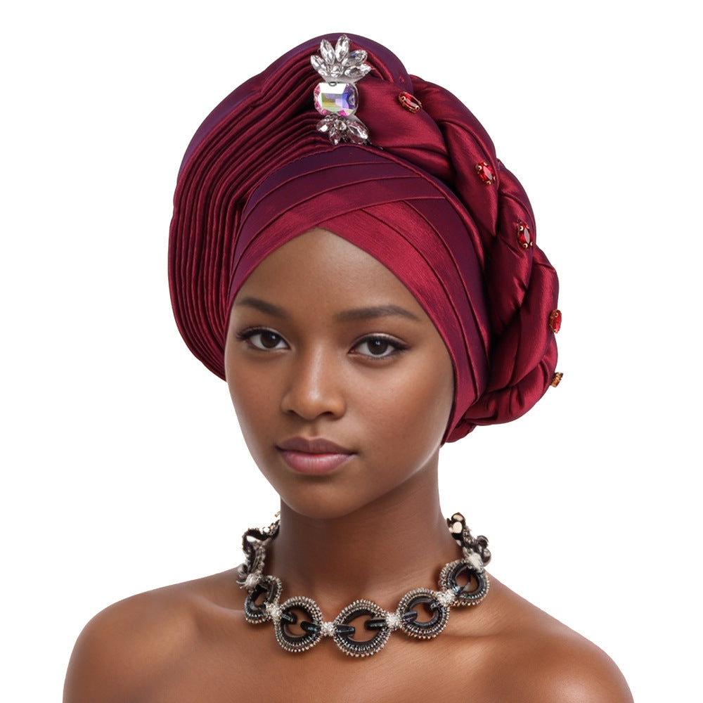 With crystal decoration New Fashion African Turban Layered Braided Hat Nigerian Wedding Fashion Turban Hat For Girls And Ladies