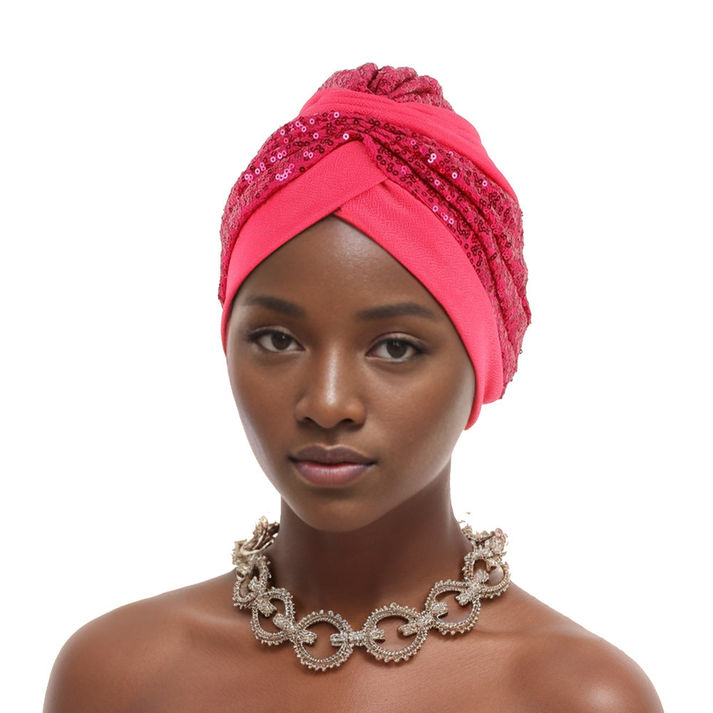 Solid color watermelon hat with sequin pattern Baotou hat African headscarf Europeans and Americans like it most