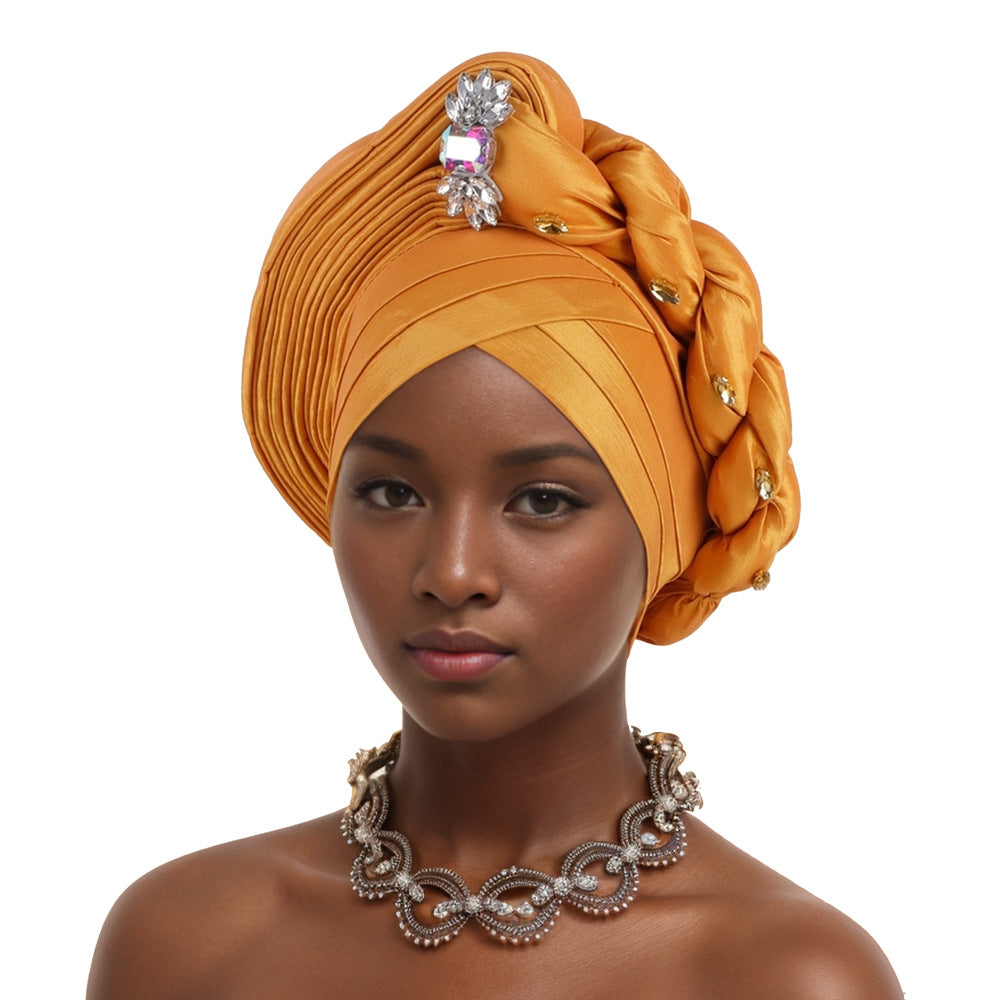 With crystal decoration New Fashion African Turban Layered Braided Hat Nigerian Wedding Fashion Turban Hat For Girls And Ladies