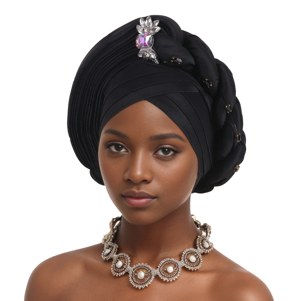 With crystal decoration New Fashion African Turban Layered Braided Hat Nigerian Wedding Fashion Turban Hat For Girls And Ladies