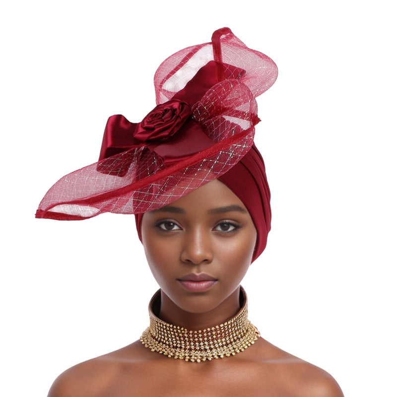 African Headscarf Elegant Exaggerated Large Flower Turban Muslim Hat Turban Hat