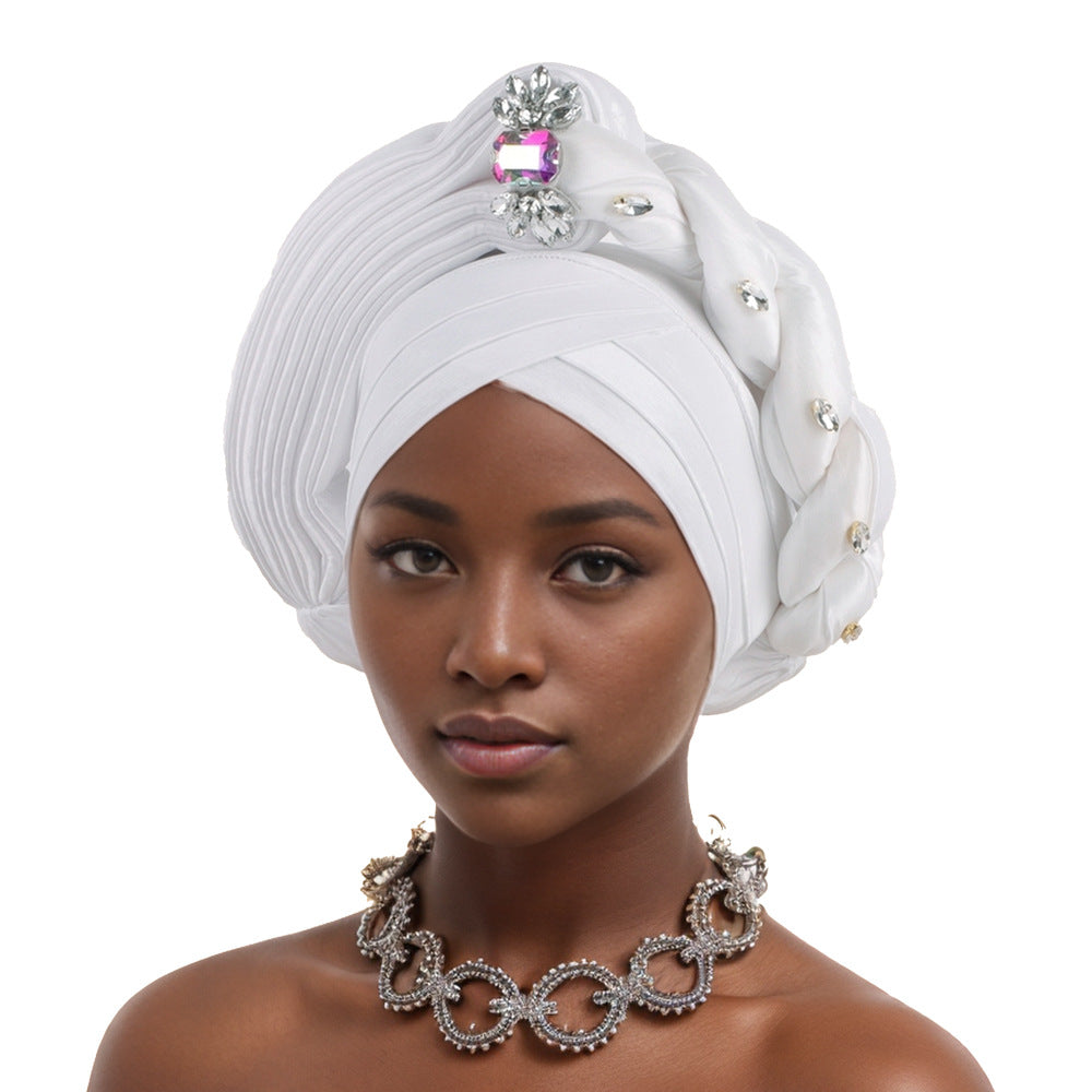 With crystal decoration New Fashion African Turban Layered Braided Hat Nigerian Wedding Fashion Turban Hat For Girls And Ladies