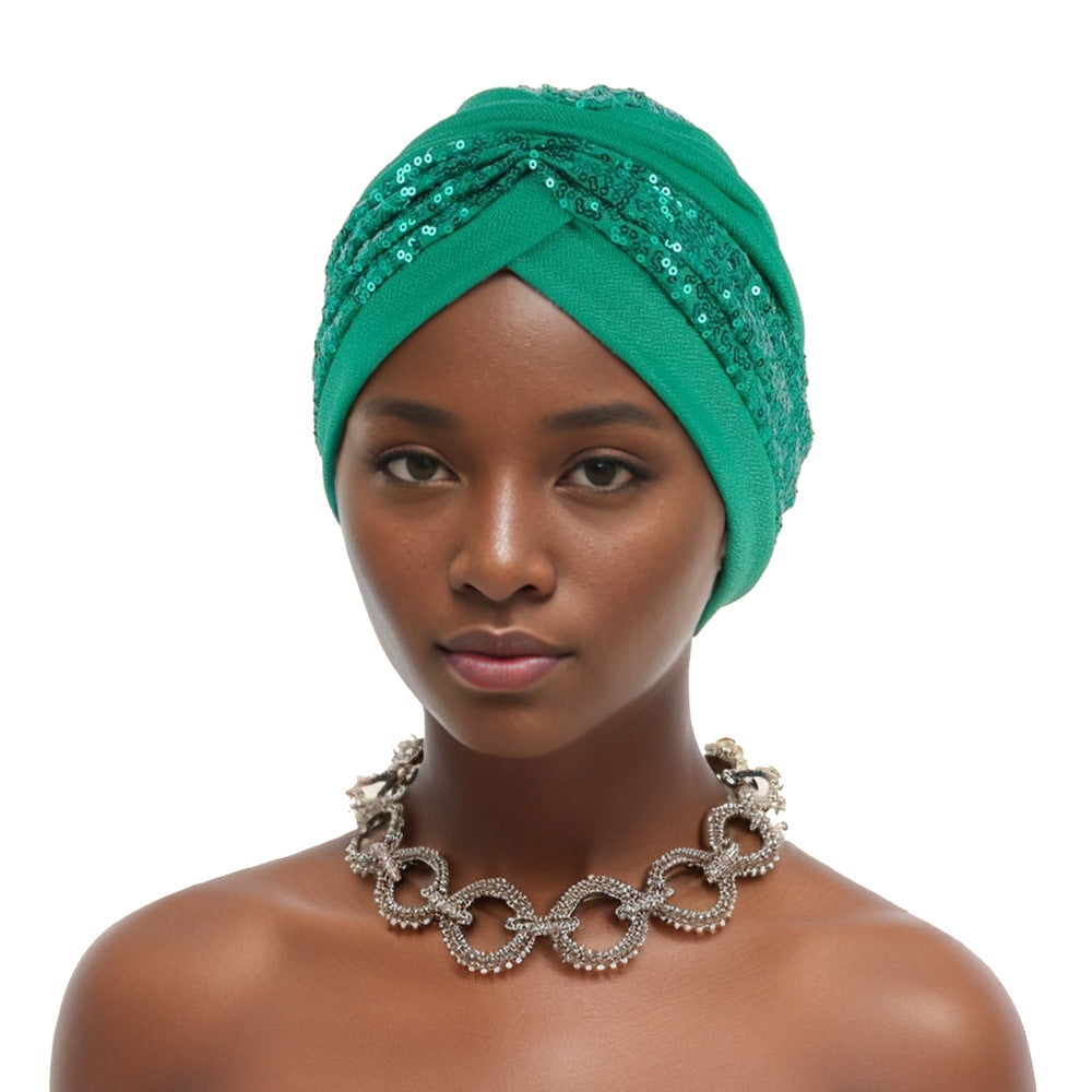 Solid color watermelon hat with sequin pattern Baotou hat African headscarf Europeans and Americans like it most