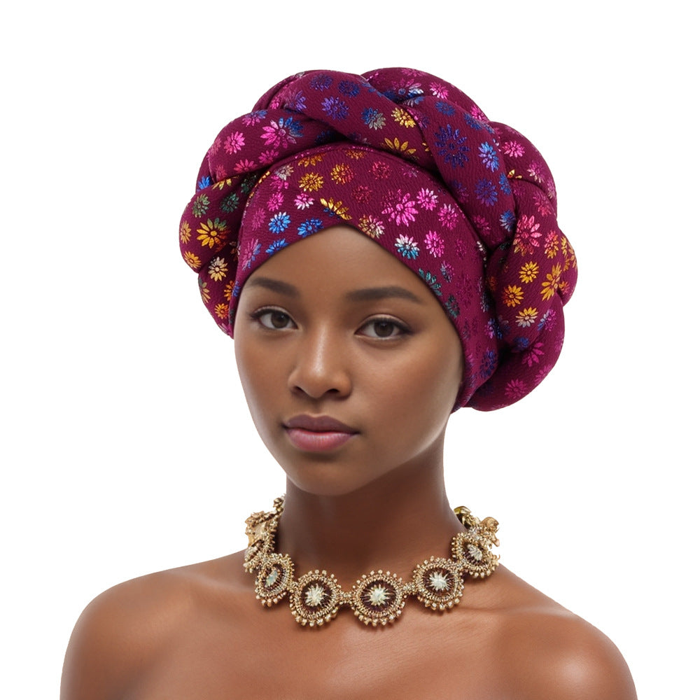 Style Small Flower Hot Stamping Braided Hat Muslim Headdress Cap Headscarf Suitable For Girls And Women