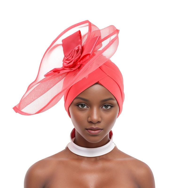 African Headscarf Elegant Exaggerated Large Flower Turban Muslim Hat Turban Hat