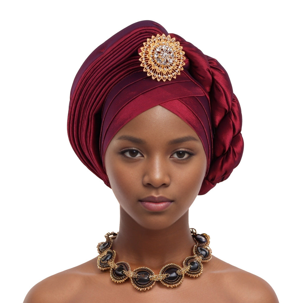 Heavy Industry Brooch Half-Layered Half-Twisted Baotou Hat African Hat Nigerian Wedding Festival Party Muslim Hat