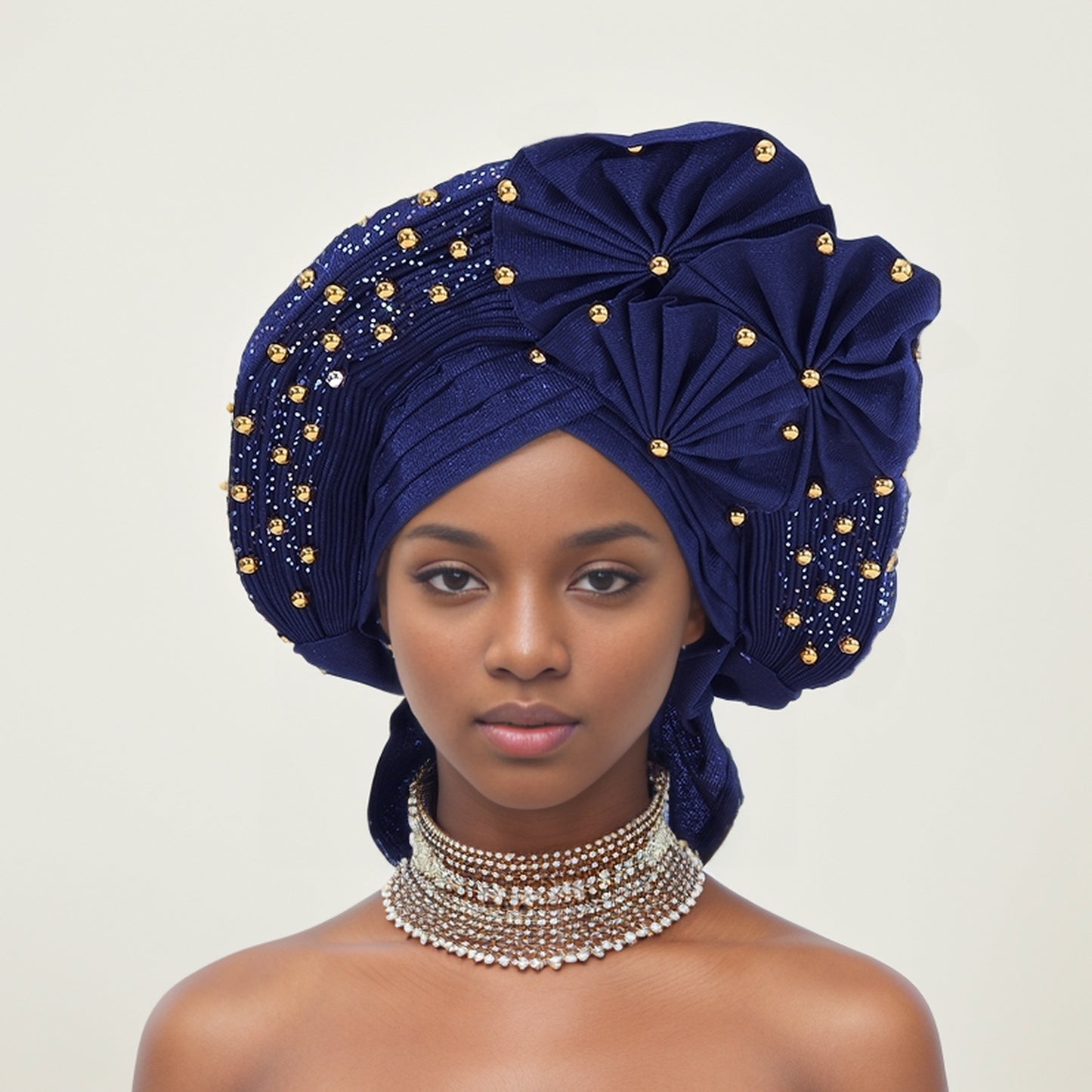 Nigerian Gele Headties with Beads and Stones African Headtie Women Head Wrap Already Made Auto