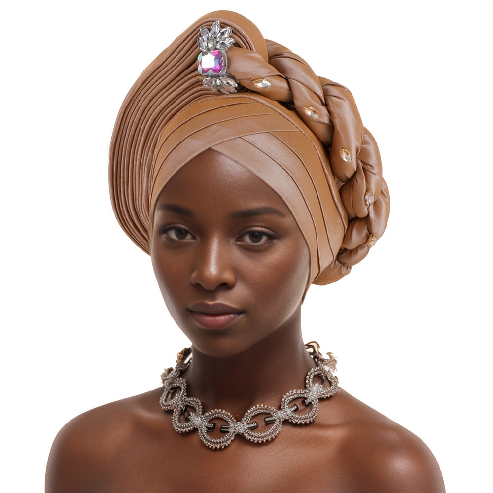 With crystal decoration New Fashion African Turban Layered Braided Hat Nigerian Wedding Fashion Turban Hat For Girls And Ladies