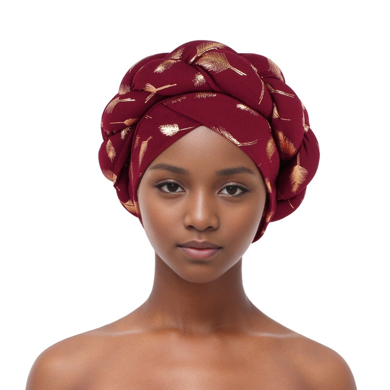 Beanie Headband Hot Stamping Braid Pre-Tied Turban Twist Stretch African Headband For Women And Girls