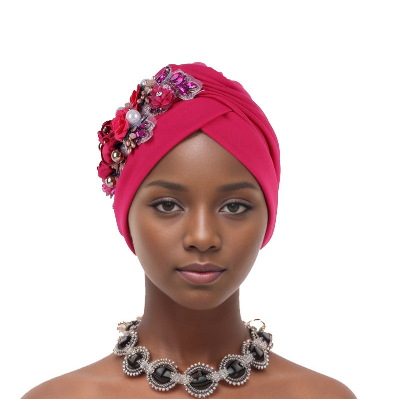 New Style Solid Color Watermelon Hat With Flower Pattern Baotou Hat African Hat Muslim Hat