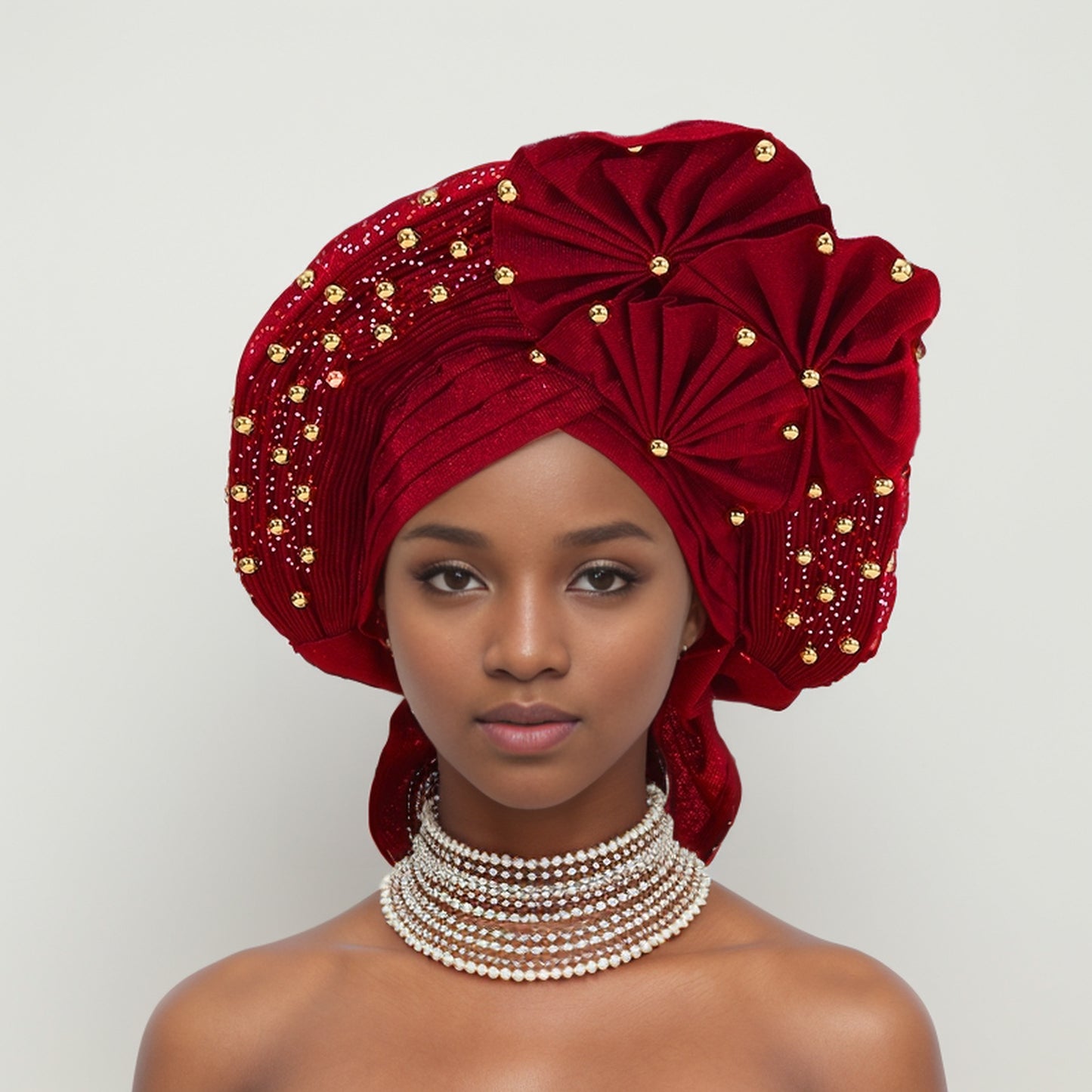 Nigerian Gele Headties with Beads and Stones African Headtie Women Head Wrap Already Made Auto