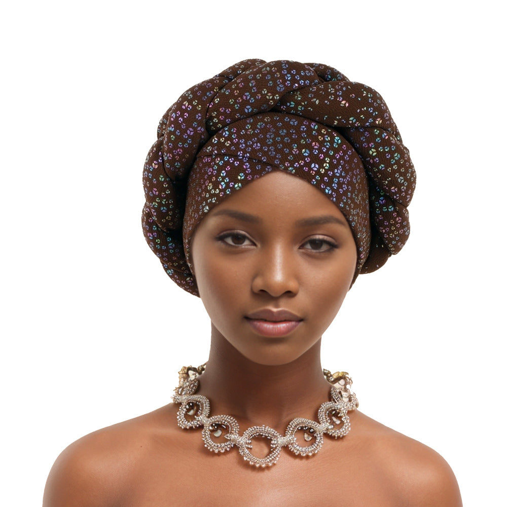 Fashionable Gold-Stamped Small Floral African Headscarf Braid Hat Twist Braid Hat Baotou Hat