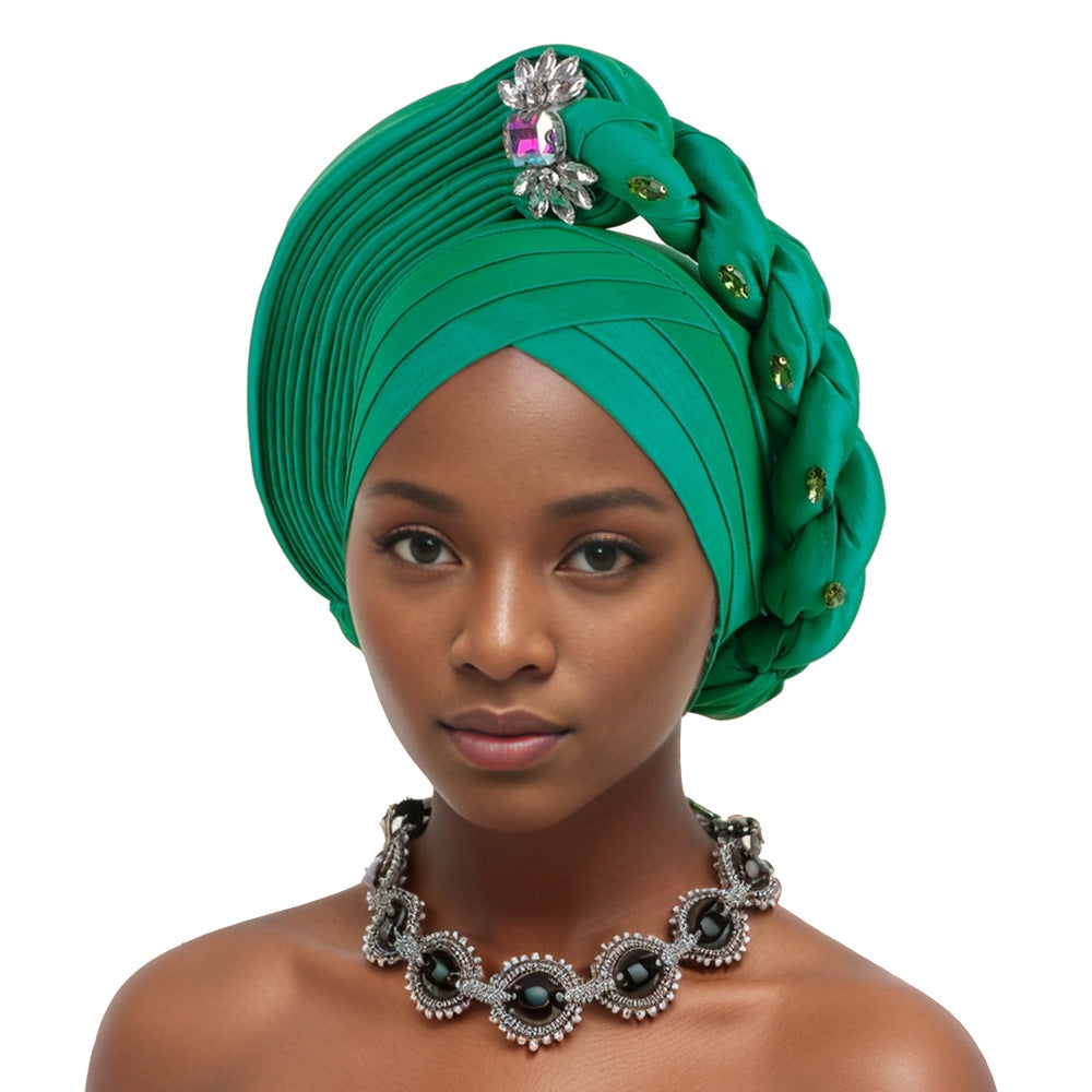 With crystal decoration New Fashion African Turban Layered Braided Hat Nigerian Wedding Fashion Turban Hat For Girls And Ladies