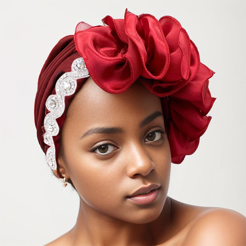 African Headscarf With Heavy Side Accessories, Turban, Muslim Hat