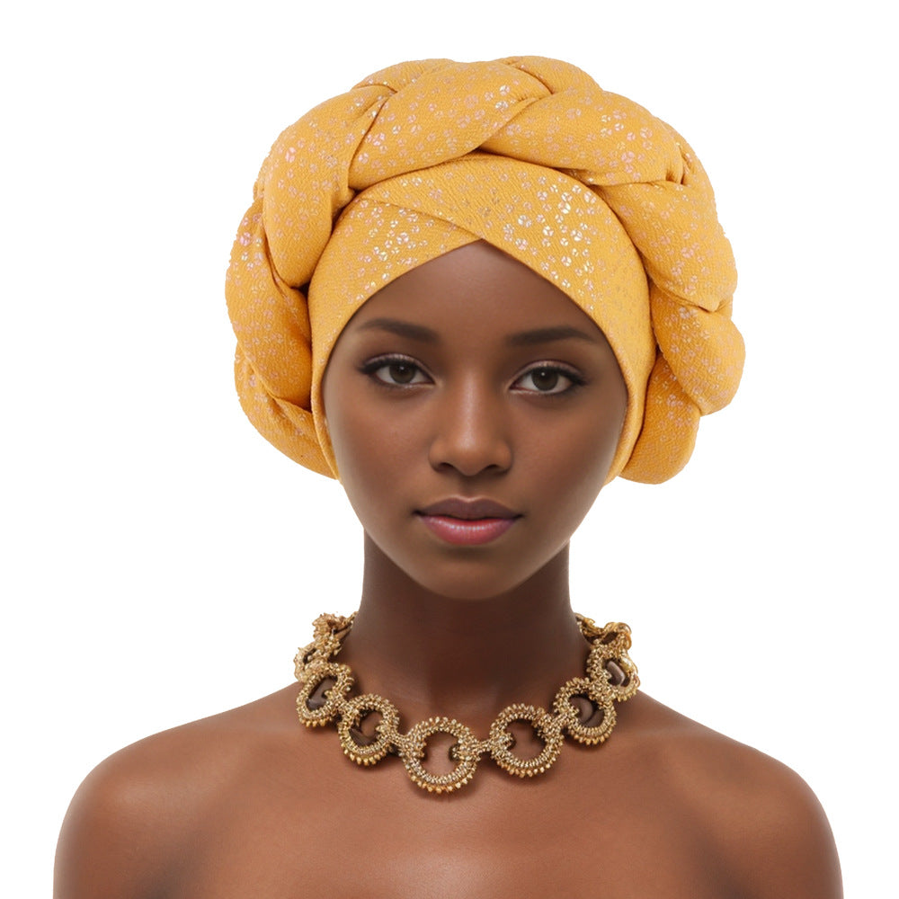 Fashionable Gold-Stamped Small Floral African Headscarf Braid Hat Twist Braid Hat Baotou Hat