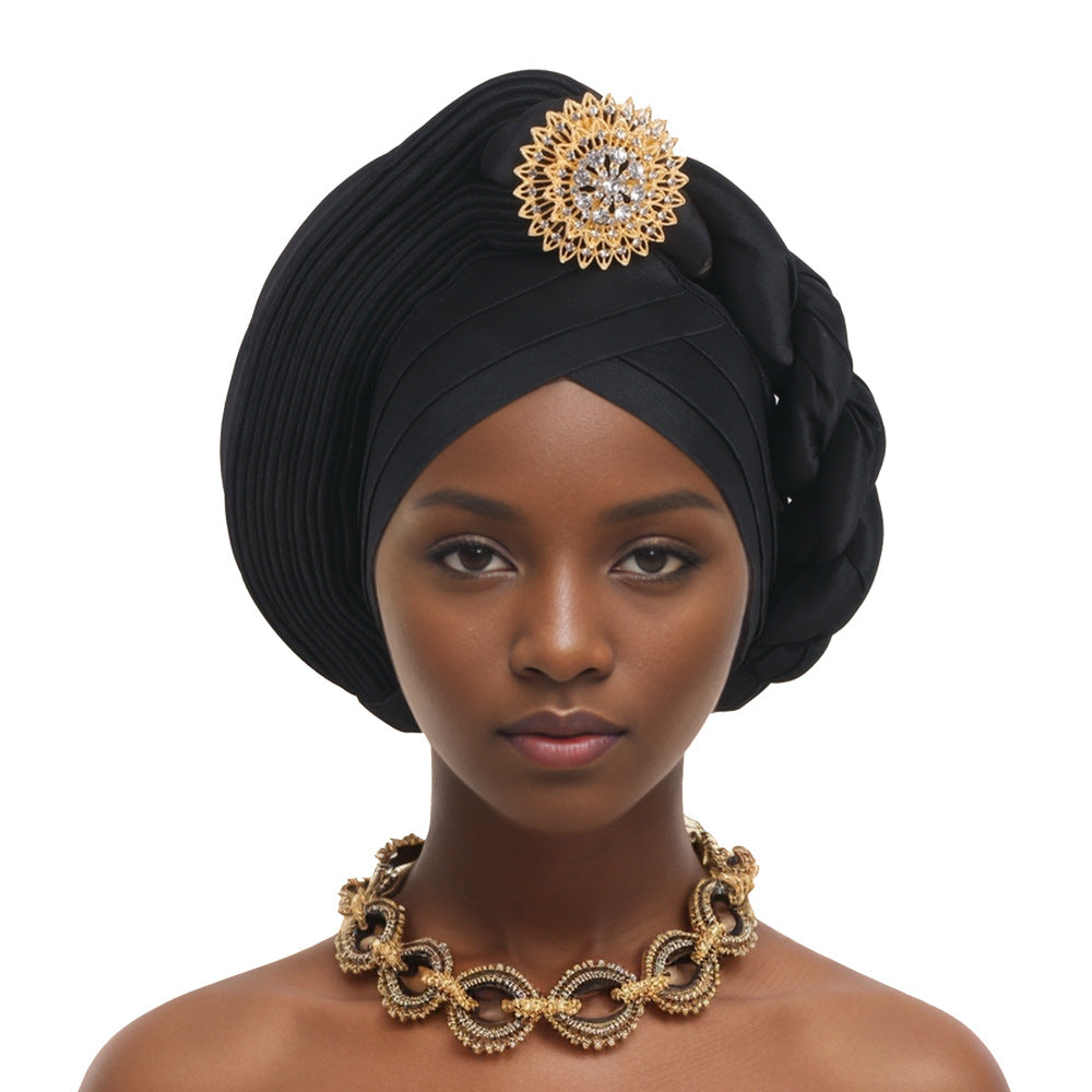 Heavy Industry Brooch Half-Layered Half-Twisted Baotou Hat African Hat Nigerian Wedding Festival Party Muslim Hat