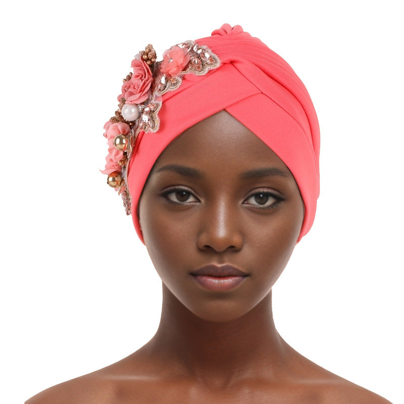 New Style Solid Color Watermelon Hat With Flower Pattern Baotou Hat African Hat Muslim Hat