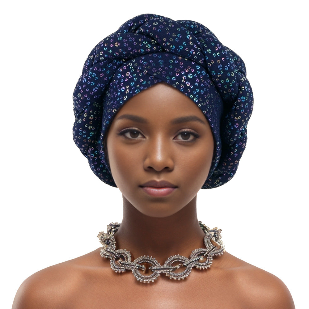 Fashionable Gold-Stamped Small Floral African Headscarf Braid Hat Twist Braid Hat Baotou Hat