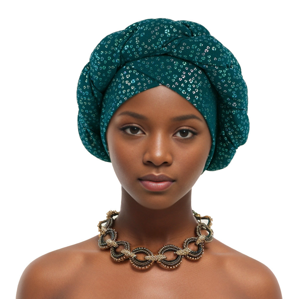 Fashionable Gold-Stamped Small Floral African Headscarf Braid Hat Twist Braid Hat Baotou Hat