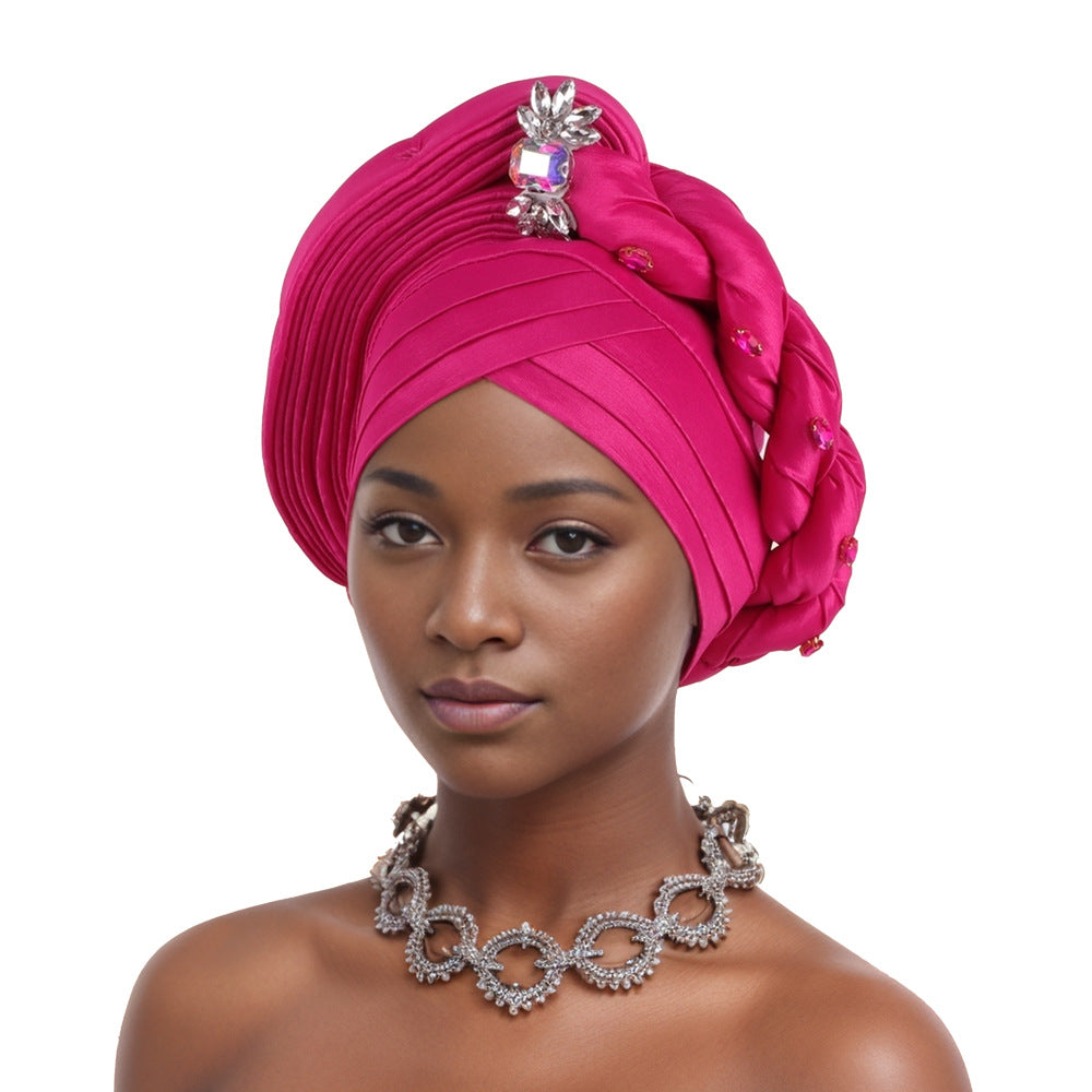 With crystal decoration New Fashion African Turban Layered Braided Hat Nigerian Wedding Fashion Turban Hat For Girls And Ladies