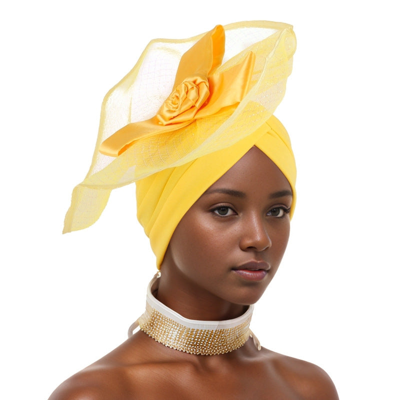 African Headscarf Elegant Exaggerated Large Flower Turban Muslim Hat Turban Hat