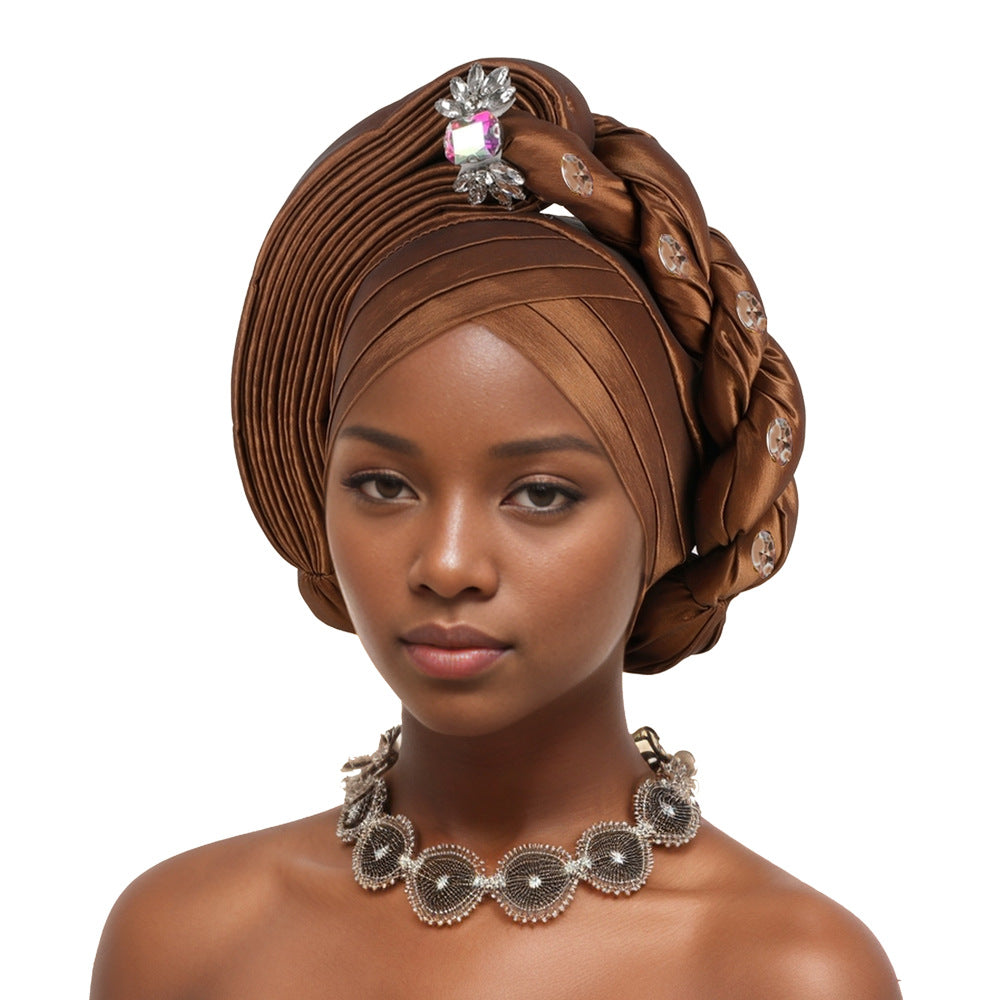 With crystal decoration New Fashion African Turban Layered Braided Hat Nigerian Wedding Fashion Turban Hat For Girls And Ladies