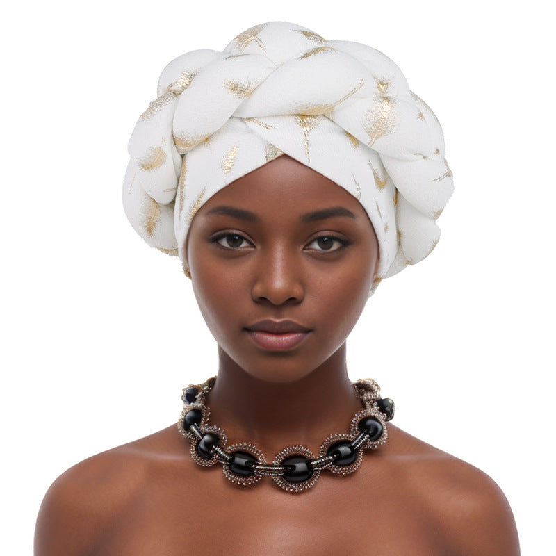 Beanie Headband Hot Stamping Braid Pre-Tied Turban Twist Stretch African Headband For Women And Girls