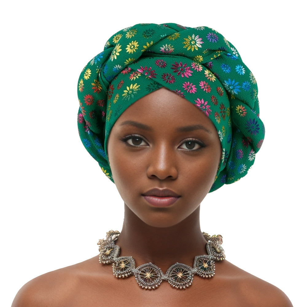 Style Small Flower Hot Stamping Braided Hat Muslim Headdress Cap Headscarf Suitable For Girls And Women