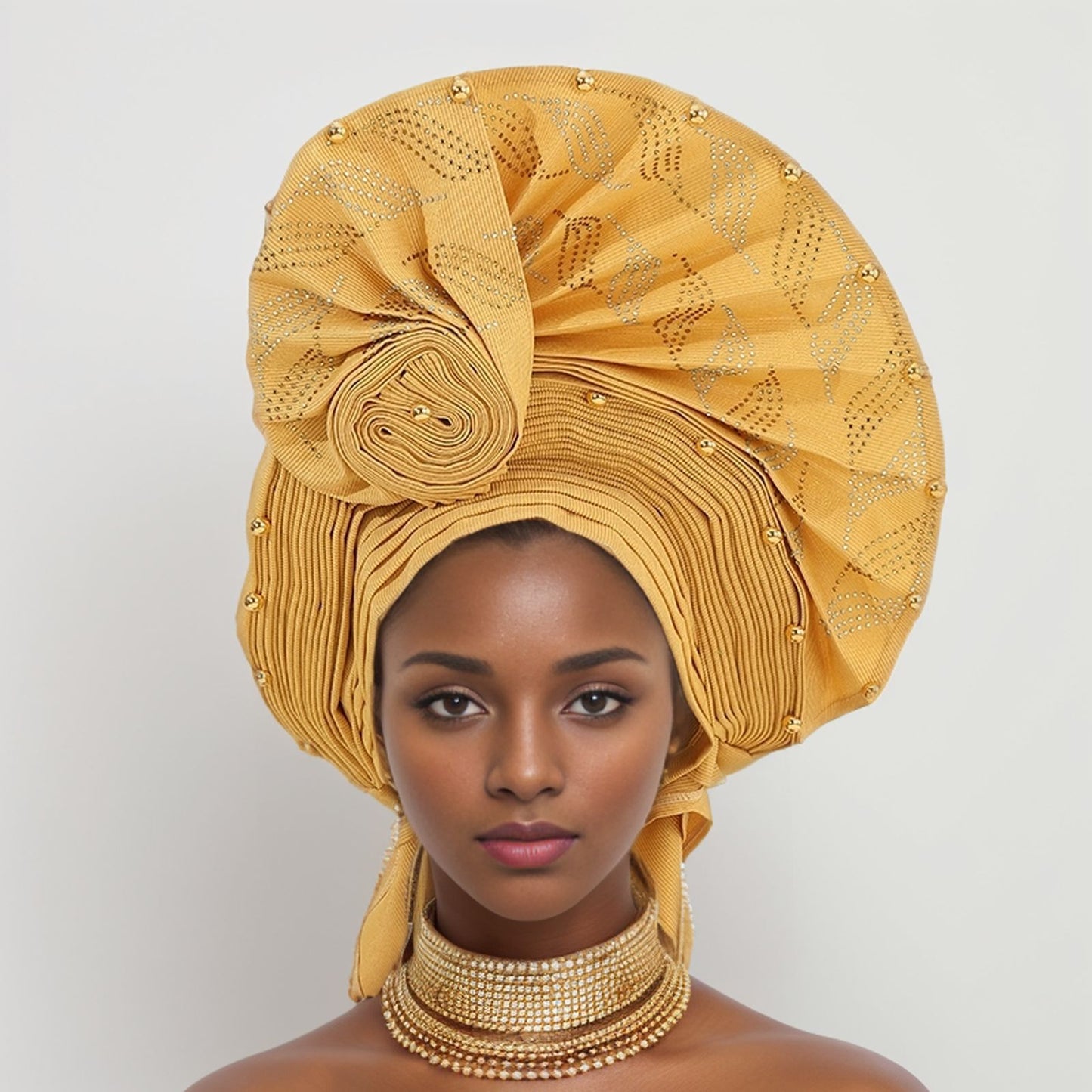 New Style Complex Craft Hot Drilling Nigerian Wedding African Headscarf Muslim Headdress Auto Gele