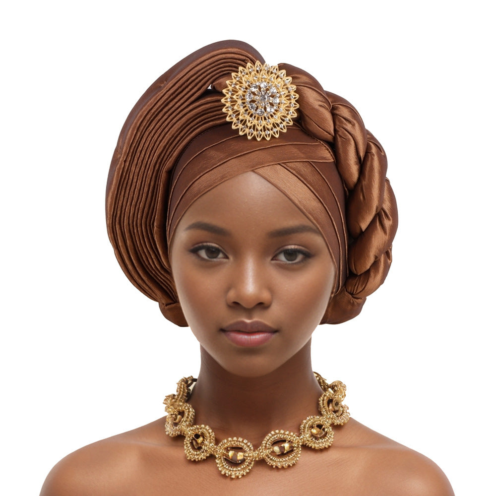 Heavy Industry Brooch Half-Layered Half-Twisted Baotou Hat African Hat Nigerian Wedding Festival Party Muslim Hat