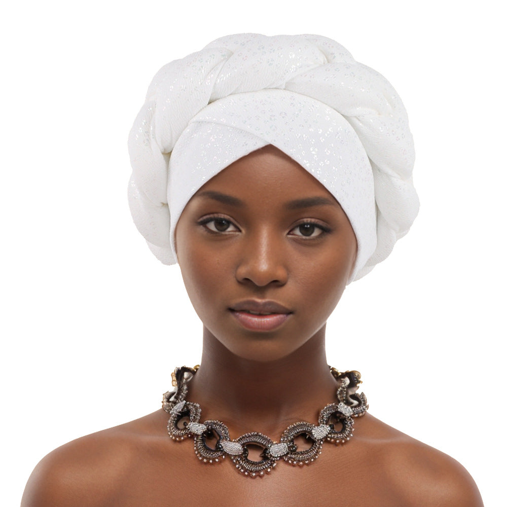 Fashionable Gold-Stamped Small Floral African Headscarf Braid Hat Twist Braid Hat Baotou Hat