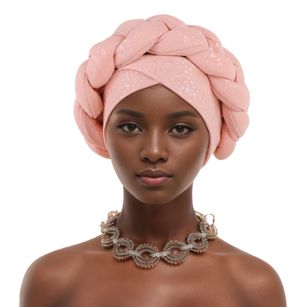 Fashionable Gold-Stamped Small Floral African Headscarf Braid Hat Twist Braid Hat Baotou Hat