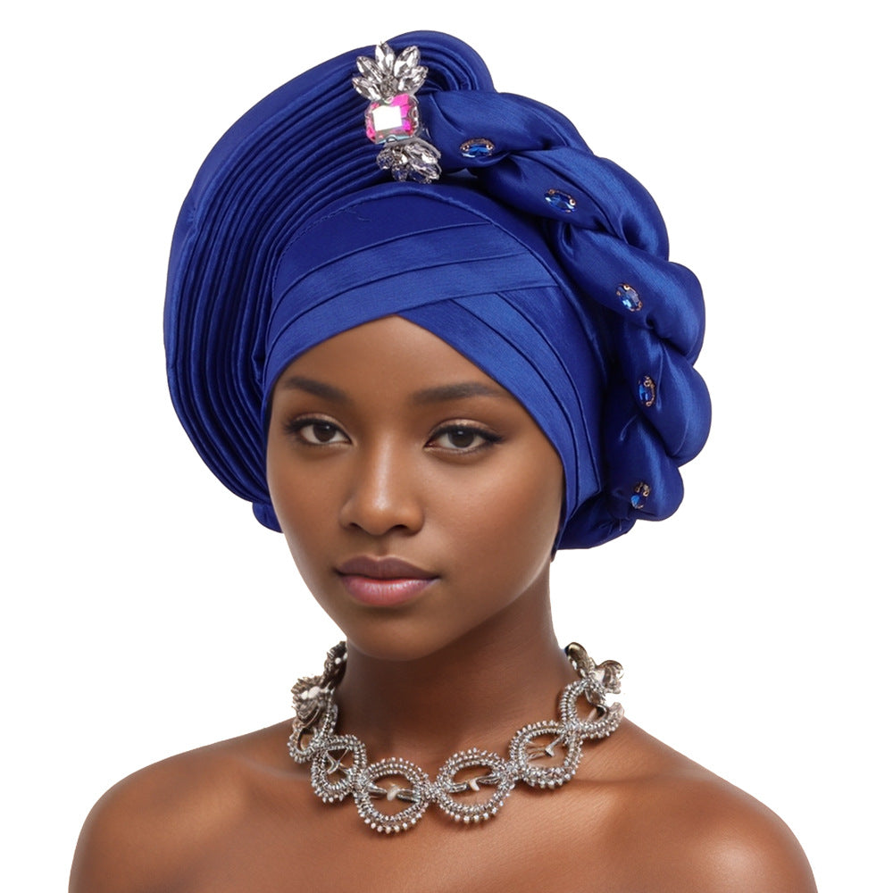 With crystal decoration New Fashion African Turban Layered Braided Hat Nigerian Wedding Fashion Turban Hat For Girls And Ladies