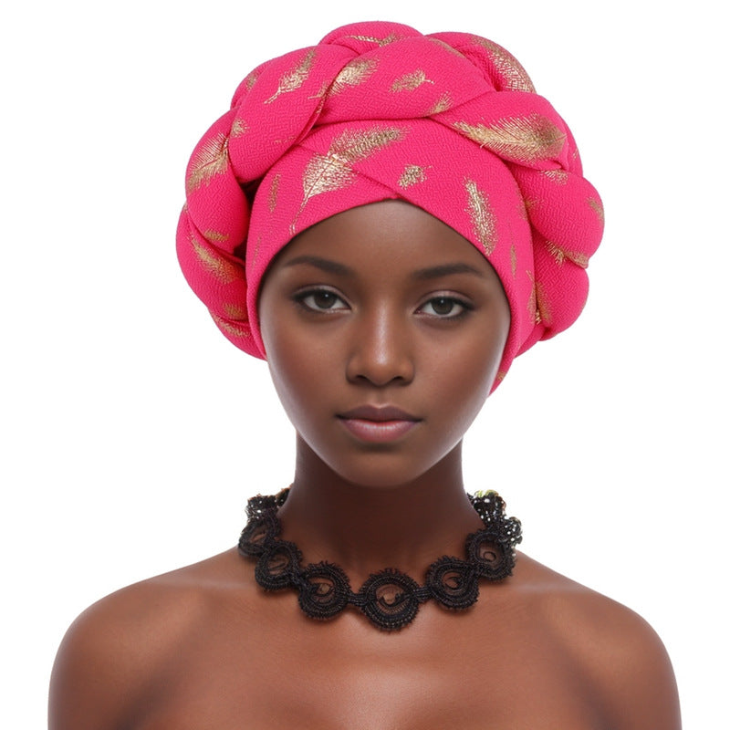 Beanie Headband Hot Stamping Braid Pre-Tied Turban Twist Stretch African Headband For Women And Girls