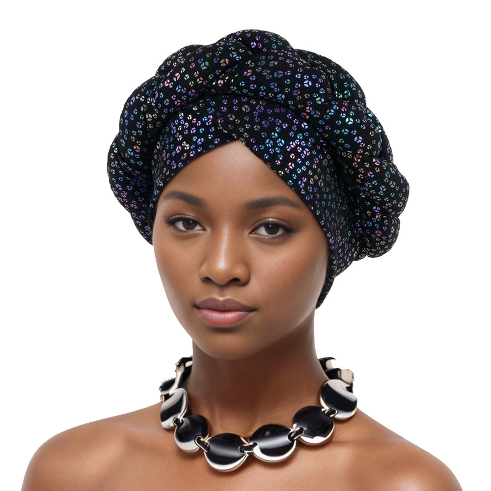 Fashionable Gold-Stamped Small Floral African Headscarf Braid Hat Twist Braid Hat Baotou Hat