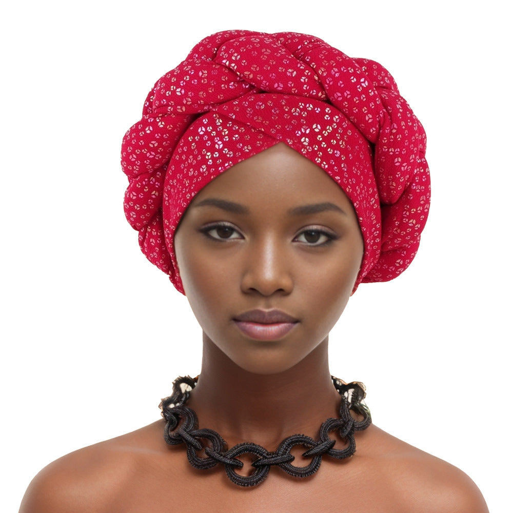 Fashionable Gold-Stamped Small Floral African Headscarf Braid Hat Twist Braid Hat Baotou Hat