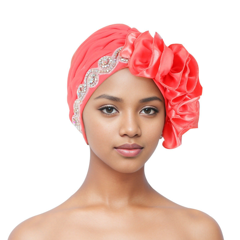 African Headscarf With Heavy Side Accessories, Turban, Muslim Hat