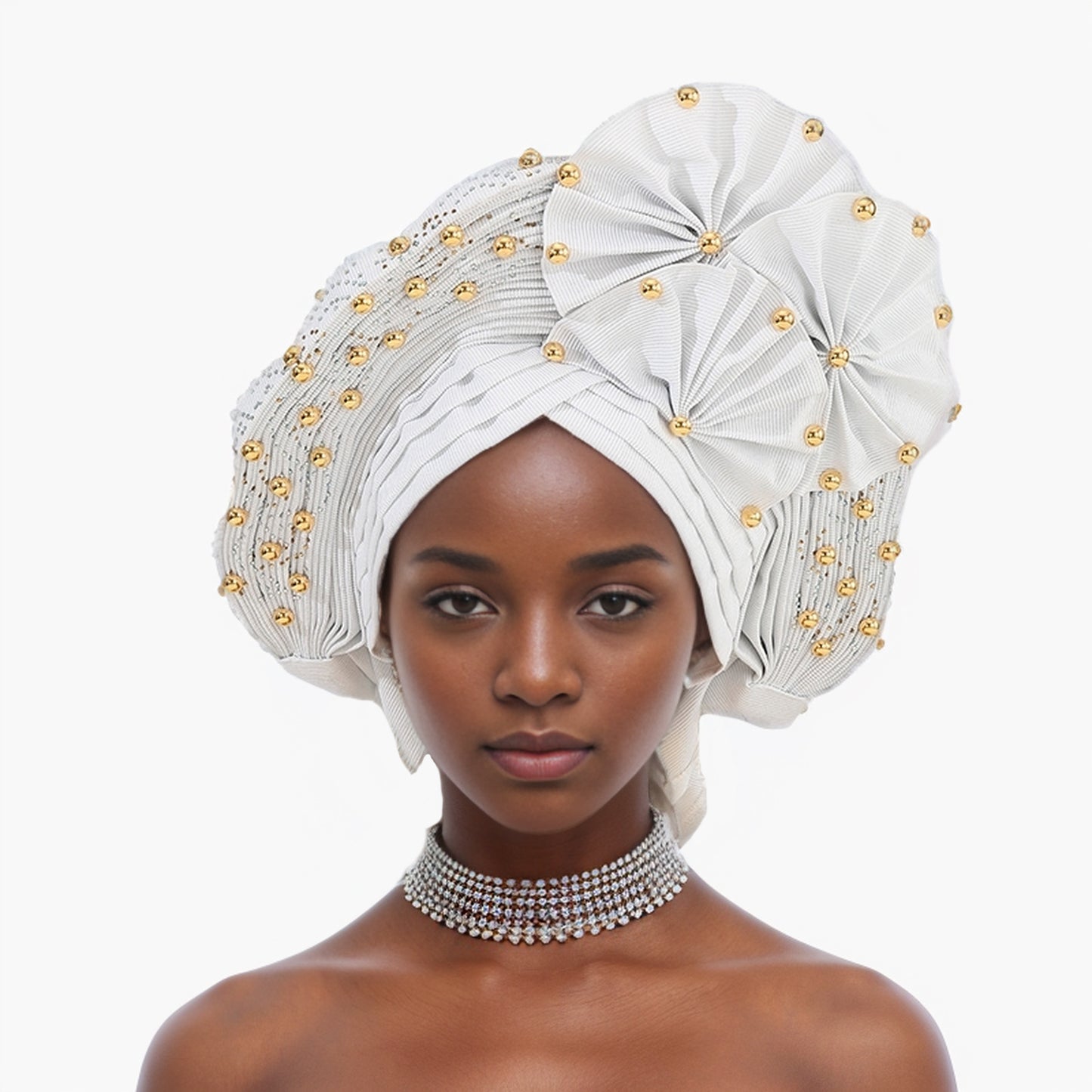 Nigerian Gele Headties with Beads and Stones African Headtie Women Head Wrap Already Made Auto