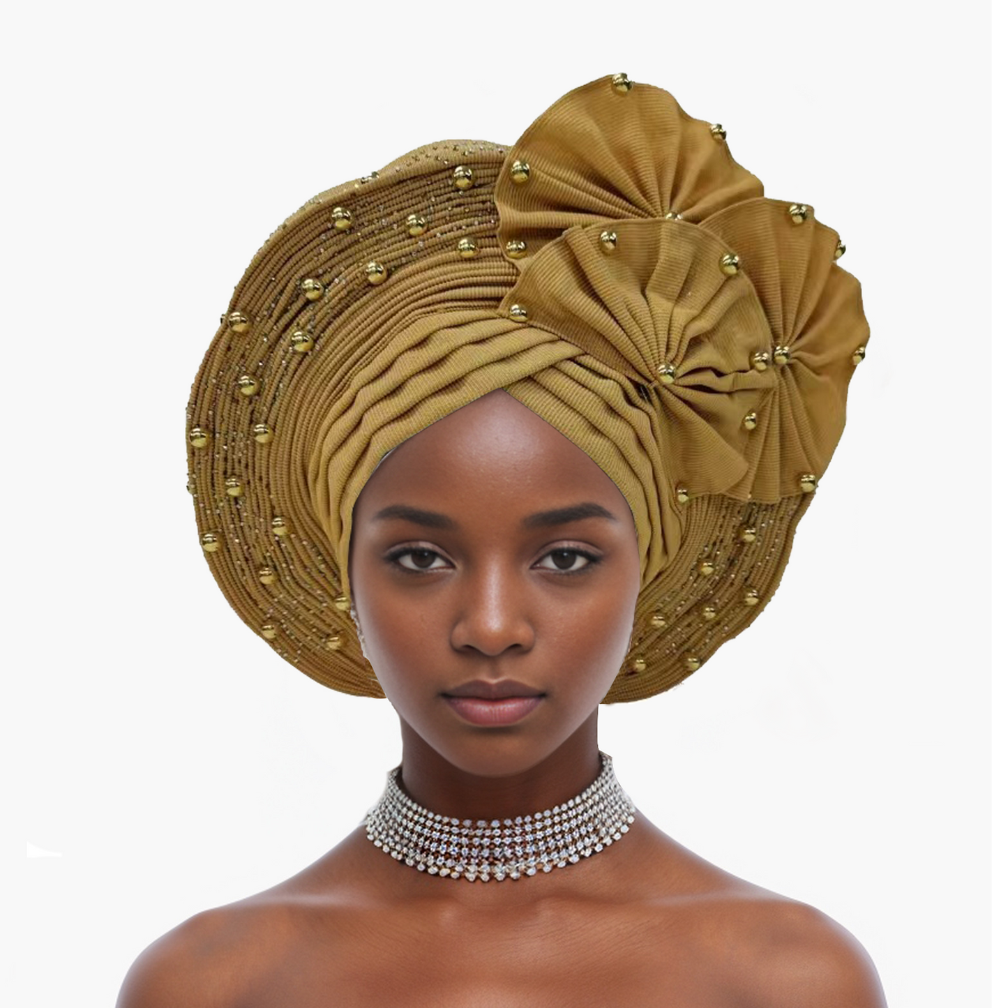 Nigerian Gele Headties with Beads and Stones African Headtie Women Head Wrap Already Made Auto