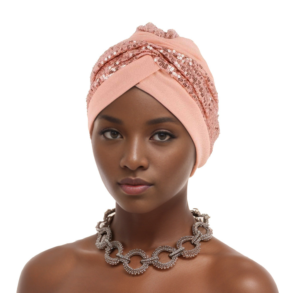 Solid color watermelon hat with sequin pattern Baotou hat African headscarf Europeans and Americans like it most