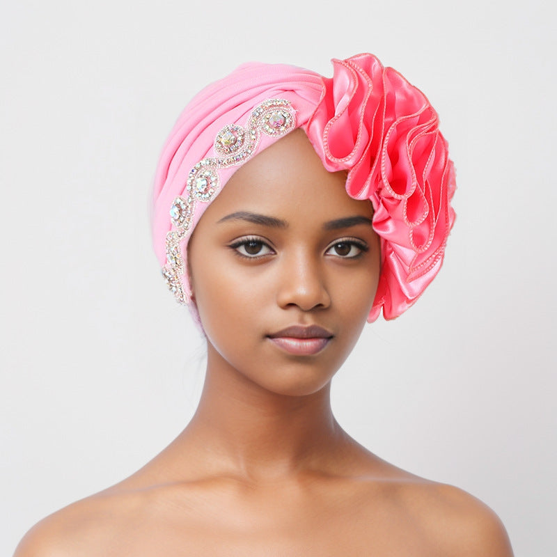 African Headscarf With Heavy Side Accessories, Turban, Muslim Hat